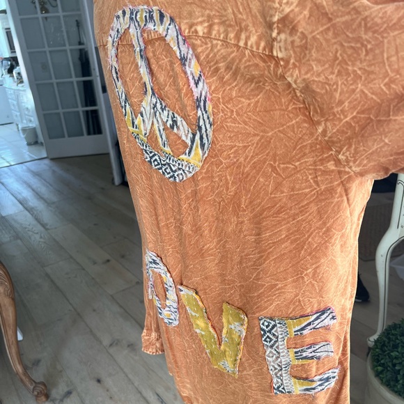 Peace and Love orange button down - Picture 3 of 5